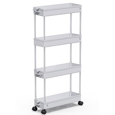 Slim Rolling Storage Cart 4 Tier Bathroom Organizer Mobile Shelving Utility