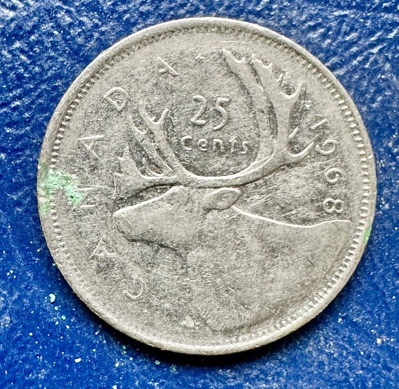 1968 Canadian Quarter. 50% Silver. Charity Auction. Uncleaned!￼