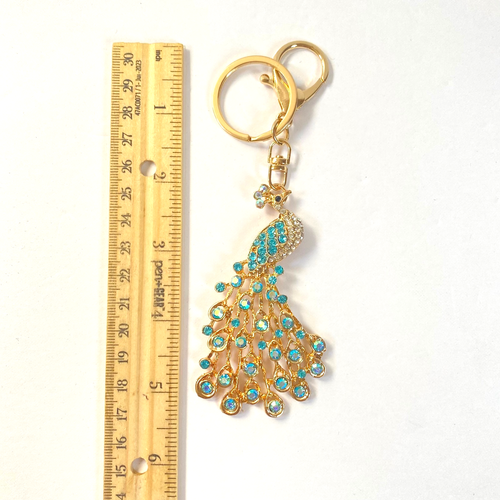 Schlüsselanhänger Pfau Strass Taschenanhänger Mehrfarbig Goldfarben Metall Neu - Bild 5 von 7
