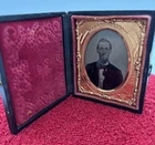Antique Civil War Ambrotype Soldier “ The Union Now And Forever” Gold Frame Case