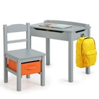 Kids Table and Chair Set Wood Activity Study Desk w/ Storage Drawer Hook Grey