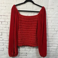 Red Velvet Smocked Blouson Sleeve Jodifl Large Whimsigoth Vamp Holidays Milkmaid