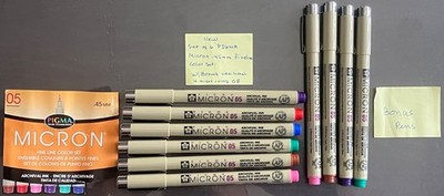SAKURA SET OF 6 PIGMA MICRON .45MM FINE LINE COLORS +BONUS OF 4.  MADE IN JAPAN.