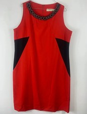 Gallery Dress 18 Red Blue Chain Neck Shift Stretchy Midi Smart Office formal