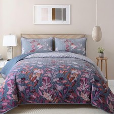 Floral Botanical Quilt Lightweight Microfiber Bedspread Coverlet All Season