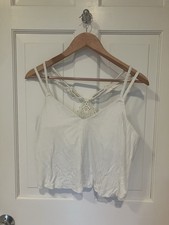 Aerie White Ribbed Lace Applique Back Crop Top Bralette Size XXL