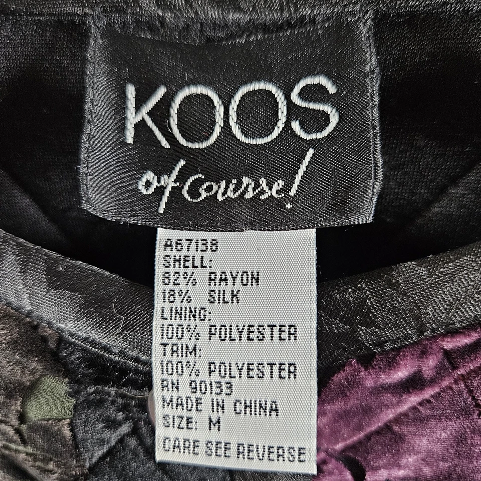 KOOS of Course Velvet Jacket Womens Medium Silk Blend Velour Quilted Art To Wear - Image 3 of 4