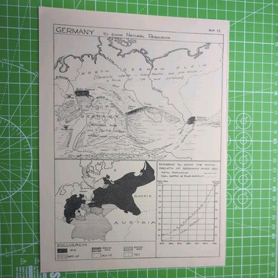 Original Vintage Sketch Map Of Germany To Show Natural Resources 