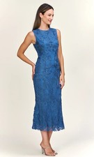 JS Collections Meli Soutache Dress Teal Size 8 $328 NWT Mermaid Tea Length