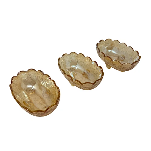 3 Jeanette Glass Iridescent Floragold Louisa Footed Sugar Candy Nut Dishes