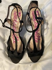 New vintage Betsey Johnson 10M Black Textile 3.5 Heel T Strap Stilettos