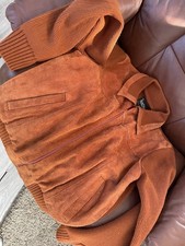 Vintage 1970  s Cardigan Sweater Jacket Burnt Orange Suede Leather Knit L mens