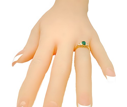 14 Karat gelber ovaler kolumbianischer Smaragd und Diamant Ring - Bild 5 von 6