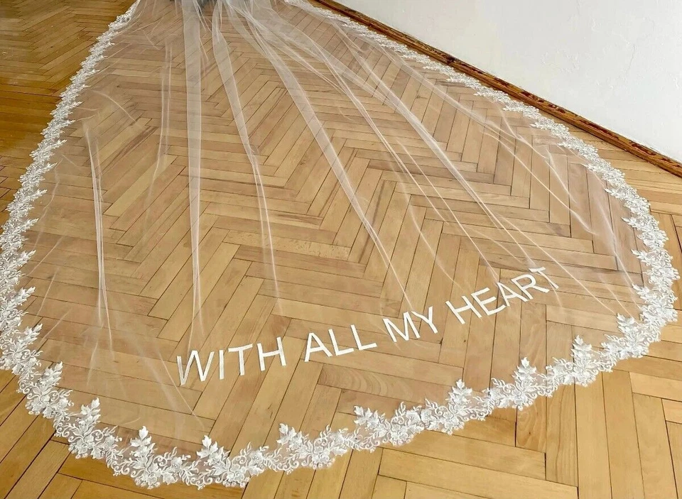 Velo de Boda 2 Capas Velo de Encaje con Bordado Real 4 Metros de Largo Velo Foto 2 de 4