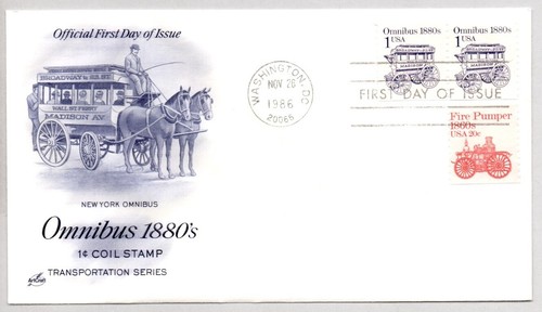 #2225 OMNIBUS 1880'S TRANSPORTATION SERIES STAMP FIRST DAY OF ISSUE