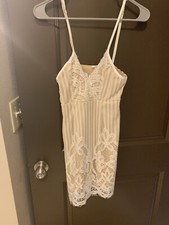 Womens Spaghetti Strap White Lace Short Dress: Size: S. Light Brown Lining.