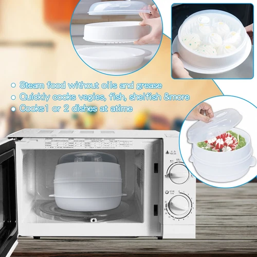 2 Tier Microwave Steamer Double Layer Cooking Meals Kitchen Syd Vegetable au - Picture 7 of 8