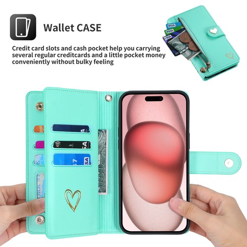 For iPhone 16 15 Pro Max 14 13 12 11 WOMEN Leather Card Wallet Flip Case + Strap - Picture 78 of 78