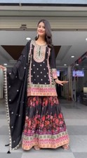 Presenting Heavy Georgette Palazzo Suit And Black Dupatta For Women Girls