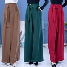 Women High Waist Wide Leg Tie Up Dance Pants Ballroom Latin Practice Trouser