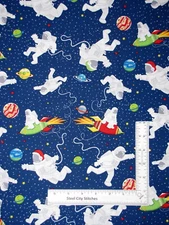Space Astronaut Stars Fabric Blast Off Into Space Cotton by Henry Glass Yard