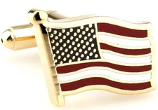 Flag USA Cufflinks Waving Gold America Wedding Gift Box & Polishing Cloth