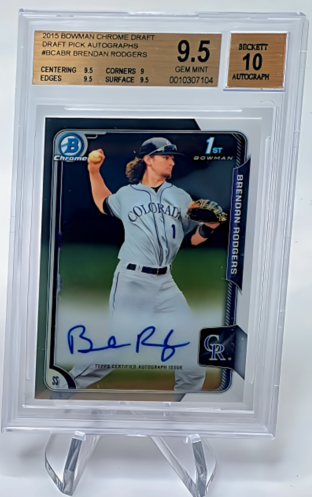 2015 Bowman Chrome Draft Autograph #BCABR Brendan Rodgers BGS 9.5 10 Auto R3