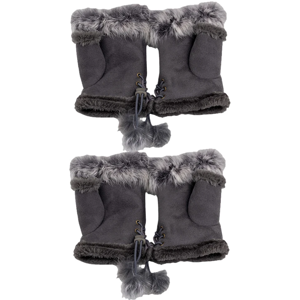 4* Guantes sin dedos calentador de invierno para mujer imitación piel de conejo muñeca manopla lisa gris Foto 3 de 4