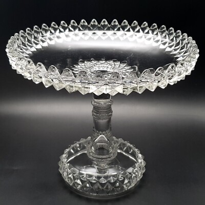Antiker EAPG um 1890 Bryce Brothers Amazon Feuerstein Glas Kuchenständer 21,5 cm x 25 cm