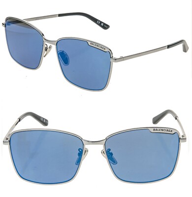 BALENCIAGA TAG PLATE 0280 Ruthenium Blue Mirror Sunglasses Unisex