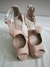 Carvela Kurt Geiger Nude Suede & Gold Platform Peep Toe Heels UK 7 – Super High