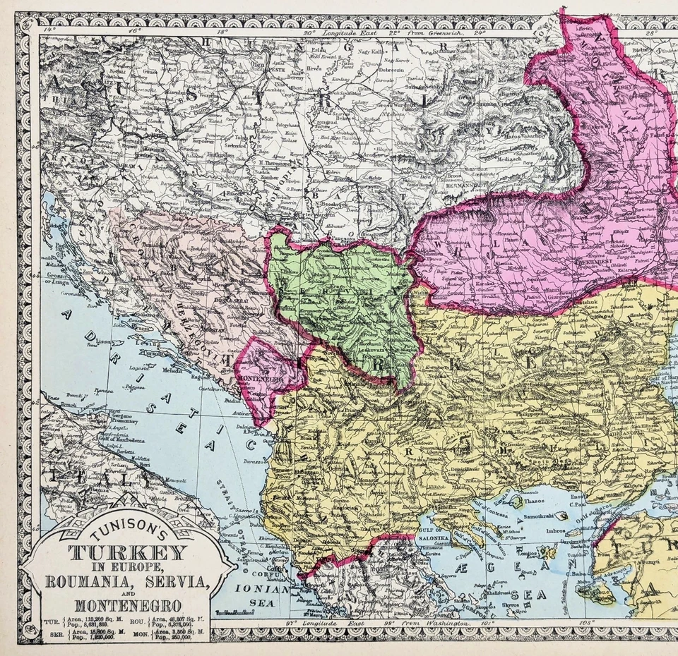 1887 年土耳其 - 奥托曼帝国 - 布尔加利亚地图原版 (12X9) 突尼斯 — 第 3/4 张图片