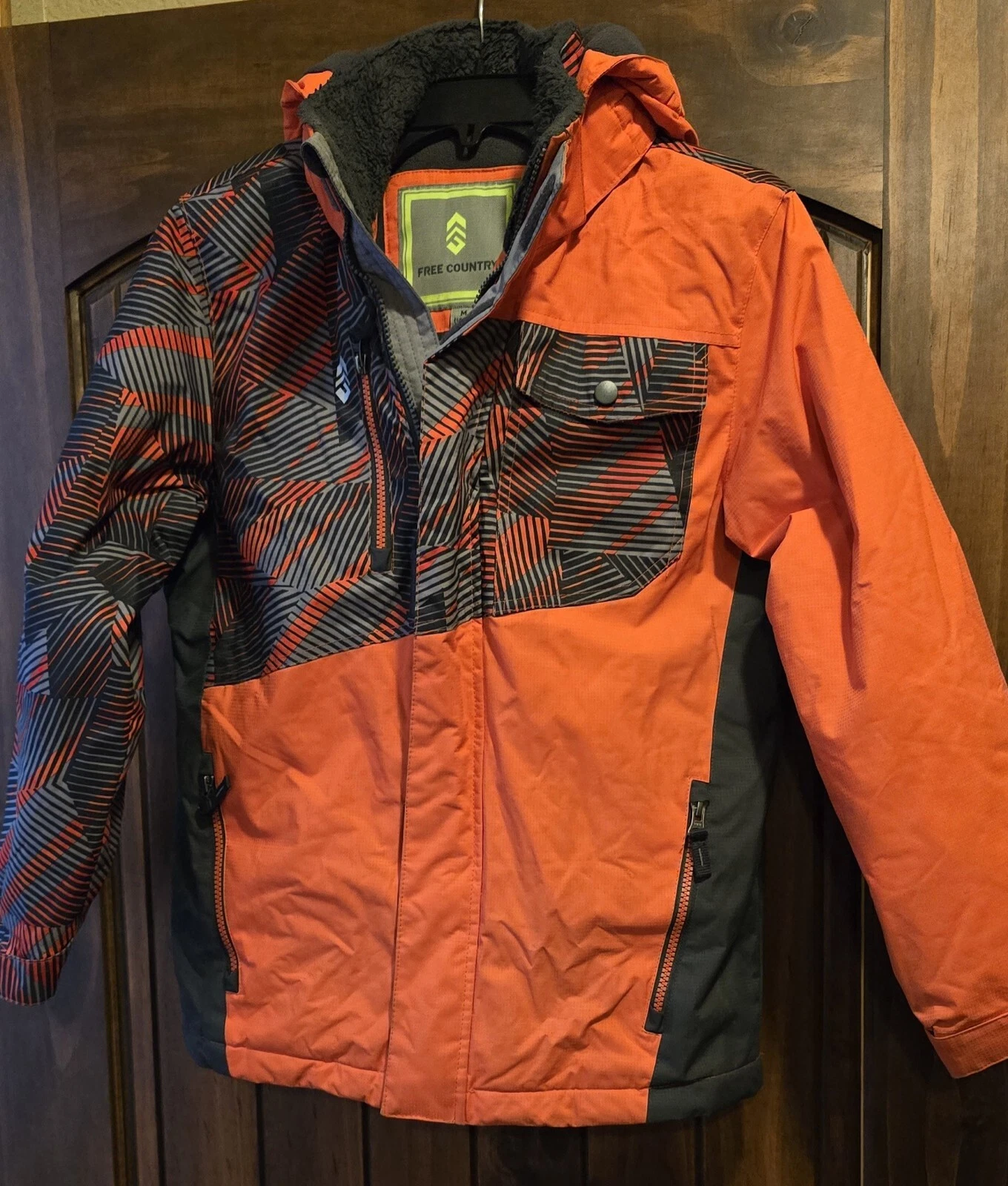 Free Country Boys Kids Youth Jacket Medium Orange Grey Snow Winter Ski 10-12