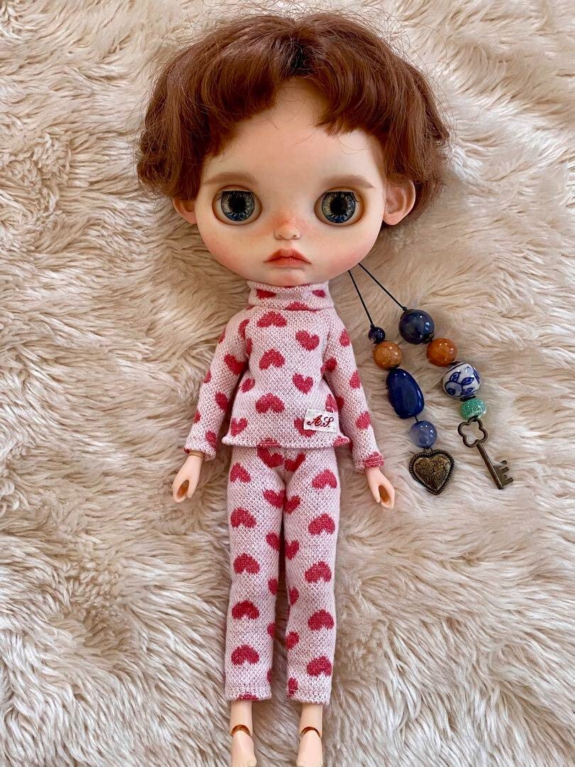 Custom Blythe Doll with Curly Hair & Heart Outfit by Russian Artist
