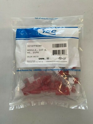 ICC White IC107F6CWH  Modular Keystone Jack 25 Pack CAT 6 rated connectors
