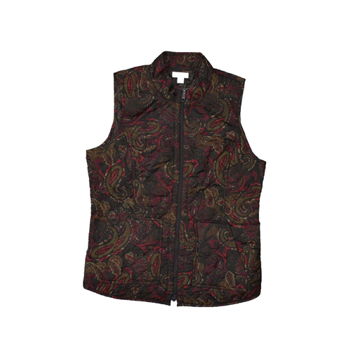 J. Jill Women's Size PXS Quilted Vest Brown Polyester Zip Paisley Sleeveless