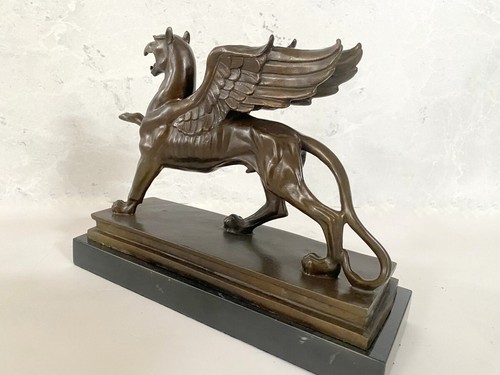 Handgefertigt Bronze Greif von Branitz -Fabelwesen Bronze Figur auf Marmorplatte - Bild 6 von 12