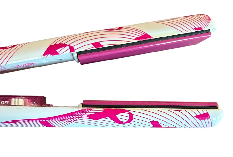 Hierro plano bio iónico rosa y blanco concienciación sobre el cáncer de mama para mujer limitado 1" Foto 3 de 4