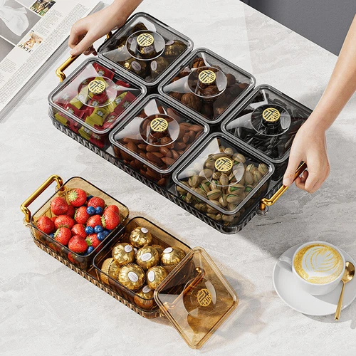 Home Food Storage Tray Dried Fruit Snack Serving Plate Candy Nuts Dish With Lid - Picture 9 of 35