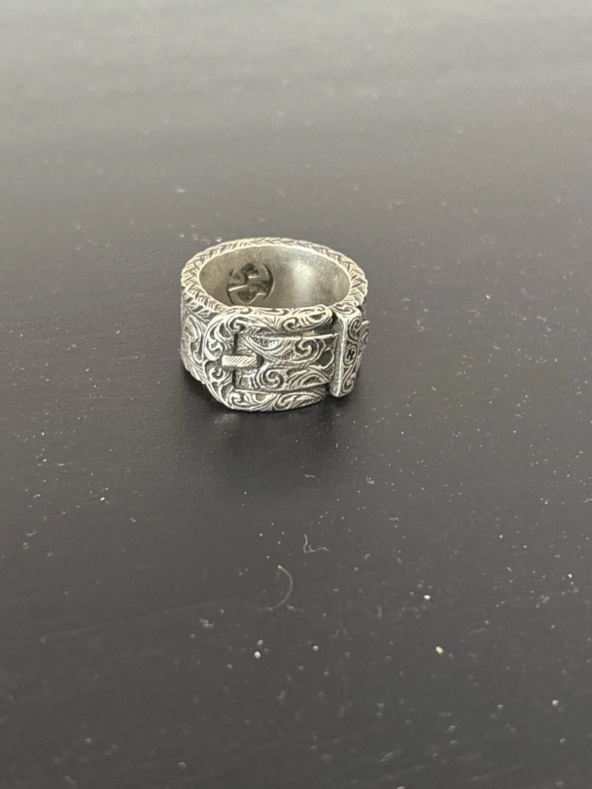 Bague ceinture Gucci, argent sterling, ancienne, gravée, fabriquée en Italie homme taille 12