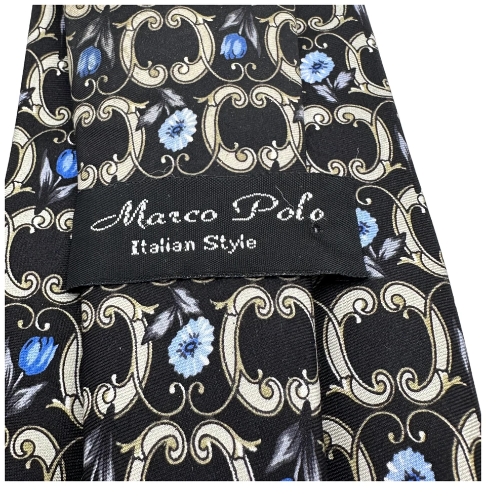 Marco Polo Vestido Corbata Estilo Italiano Negro/Gris/Azul 59" Largo x 4" En Punta Foto 3 de 3