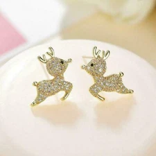 1.20Ct Lab Created Round Diamond Elk Stud Earrings Solid 14K Yellow Gold Finish