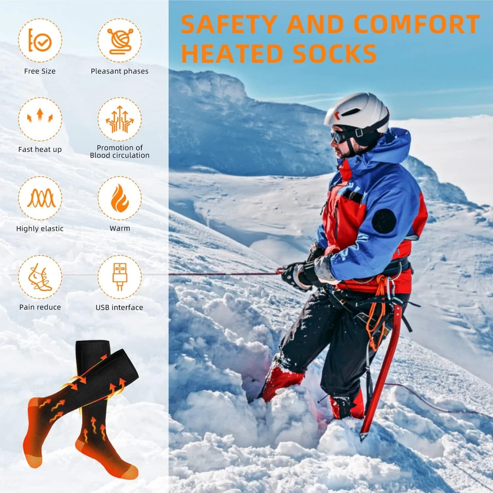 Calzini Riscaldanti Elettrici, Calze Riscaldate Ricaricabili da 3,7V/3000mAh - Image 3 of 4