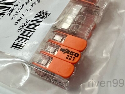 Pack of 3pcs WAGO 221-413 Snap-action 3-Wire Block Connector (12-24 AWG)