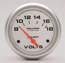 Auto Meter Ultra-Lite Electric Voltmeter Gauge 2-5/8" (67mm) 8 - 18 Volts