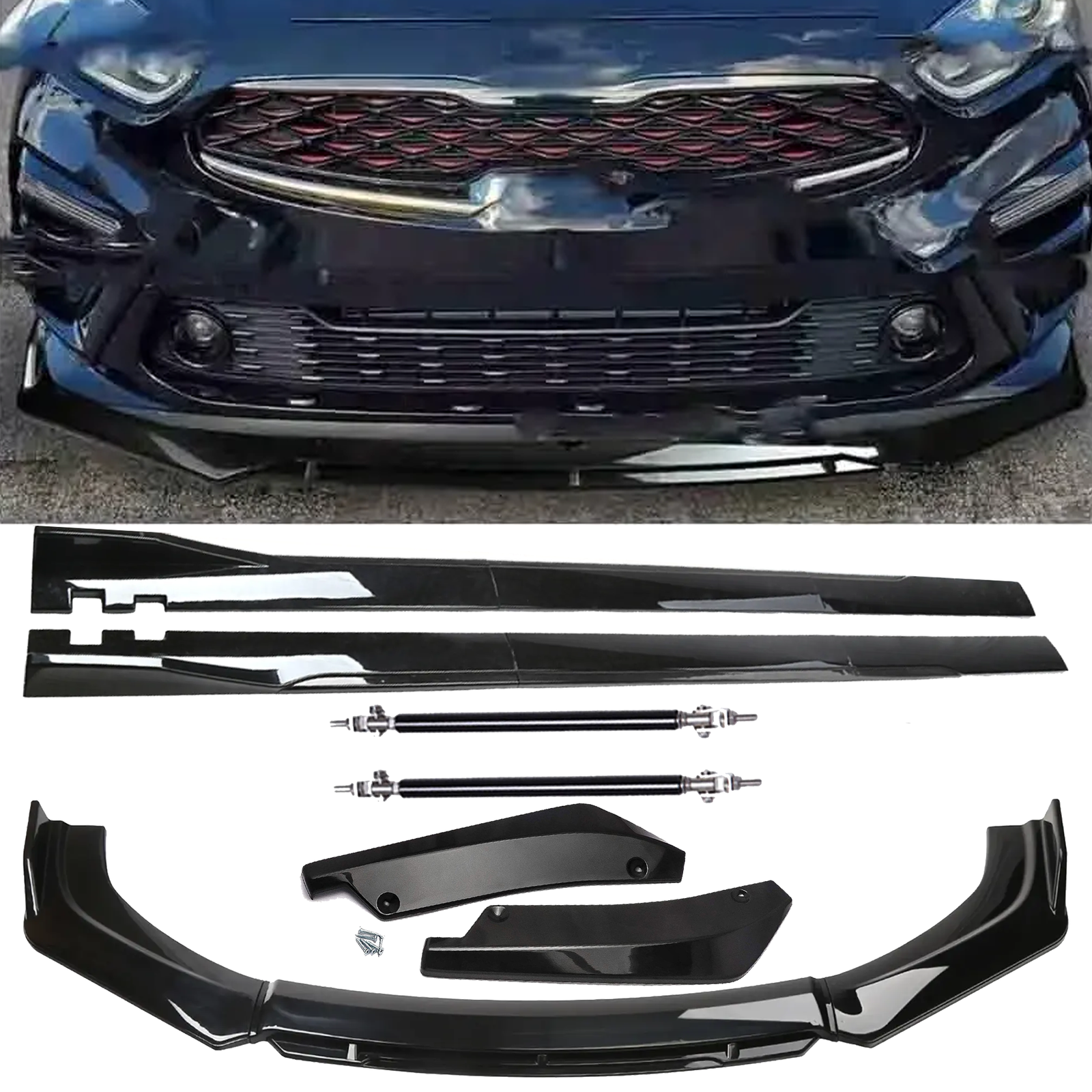 Front Bumper Lip Chin Spoiler Splitter Side Skirt Rear Rod For KIA Forte Sedan