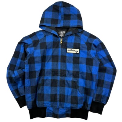 Vintage Stussy Chequered Zip Up Workwear Jacket / Hoodie (Large