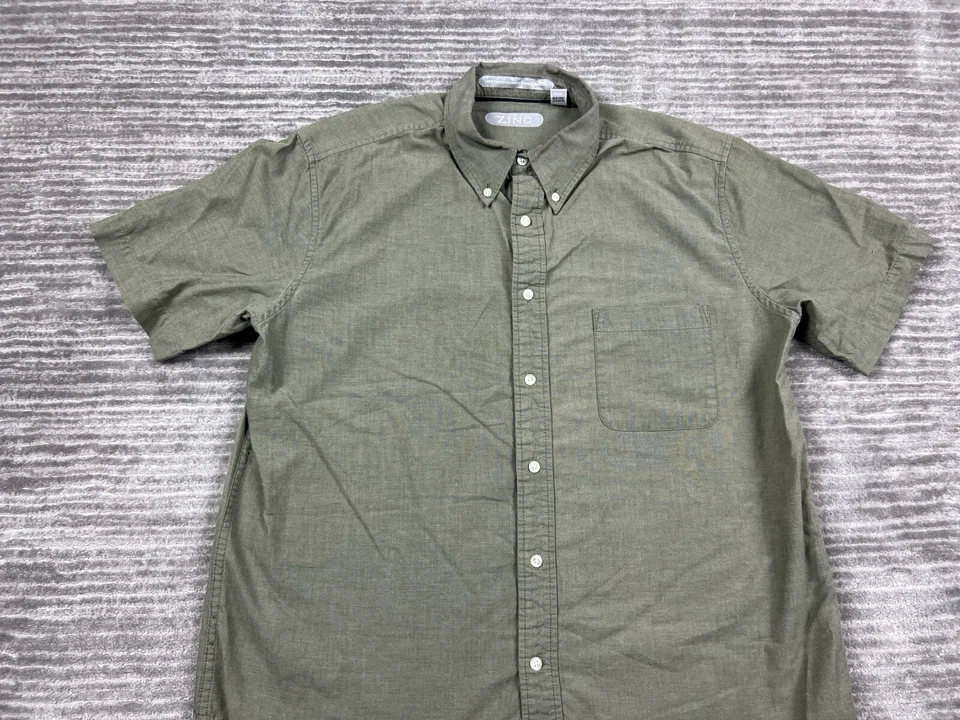 Camisa ZINC Mujer Grande Verde CHAMBRAY Manga Corta Botón Delantero Foto 2 de 4