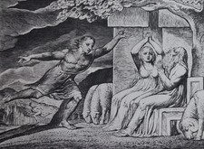 William Blake: Der Bote Gottes - Schwarzweiß Gravur - Buch Hiob, Bibel, 1902