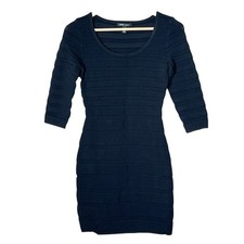 MNG by Mango black ribbed 3/4 sleeve scoop neck knit sheath dress small S B102